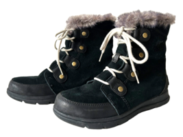 Sorel Explorer Joan Winter Boots Black Suede Faux Fur Trim Waterproof-Women&#39;s 8 - £44.87 GBP