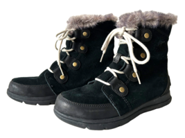 Sorel Explorer Joan Winter Boots Black Suede Faux Fur Trim Waterproof-Women&#39;s 8 - £42.53 GBP