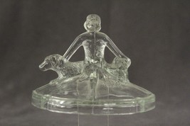 Vintage EAPG Lady &amp; Hounds Reclining Powder Dish Pressed Clear Glass Lid - £14.25 GBP
