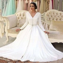 Beautiful Moroccan Caftan Evening Dresses Satin A Line Sleeves White Elegant Lon - £356.60 GBP