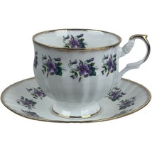 Vintage Queens Rosina Violets Fine Bone China Footed Cup &amp; Saucer England - £11.08 GBP