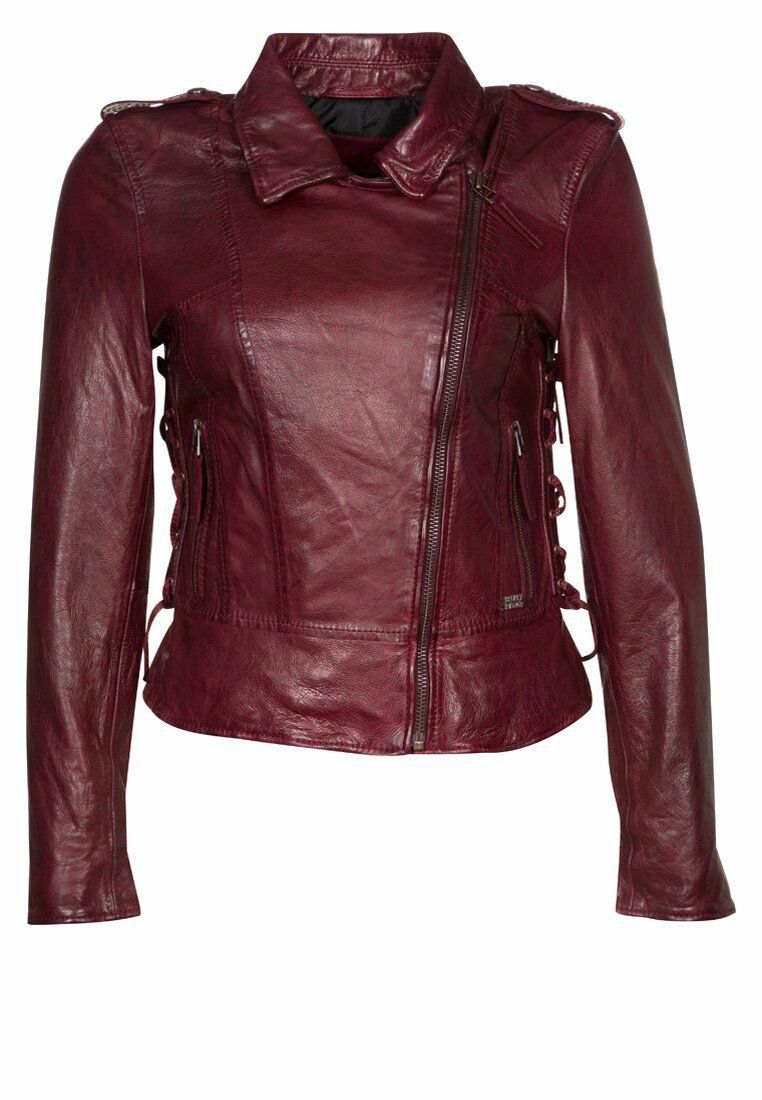 Hand Made Women Maroon Color Slim Fit Front Zipper Real  Genuine Leather Jacket