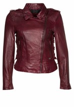 Hand Made Women Maroon Color Slim Fit Front Zipper Real  Genuine Leather... - $156.79