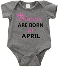 VRW Princess are born in April - unisex Onesie Romper Bodysuit (NB, Grey) - £11.67 GBP