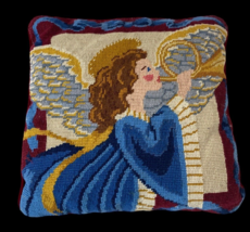 Vintage Tapestry Pillow Angel Christmas Velvet Back Square Accent Throw 12&quot;x12&quot; - £28.93 GBP