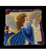 Vintage Tapestry Pillow Angel Christmas Velvet Back Square Accent Throw ... - £28.02 GBP