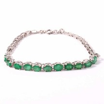 Silver Emerald Minimalist Bracelet Delicate Emerald Bracelet 4x6 mm Oval 6.6 Ct - £110.86 GBP