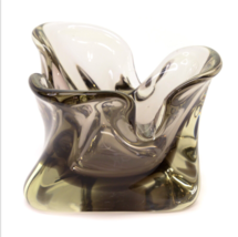 Vintage Brown Art Glass Folded Edge Free Form Candy Dish Bowl Heavy Thic... - $34.62
