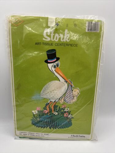 Vtg 1979 Stork Art Tissue Centerpiece Baby Shower NOS A Beistle Creation #5569 - $9.74