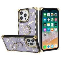 Square Hearts Bling Glitter Love Design Ring Stand Case Purple For iPhone 11 - £6.74 GBP