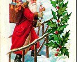 Best Christmas Wishes Santa Claus Holly Winsch Back Embossed Postcard T19 - £3.99 GBP