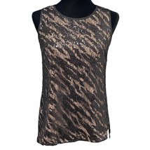 MM Couture Split Back Sequin Lace Overlay Sleeveless Stretch Top Size Small - $27.99