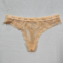 DAISY FUENTES NUDE BEIGE FLORAL LACE VINTAGE SHEER THONG PANTIES L LARGE - $24.74