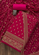 salwar suit salwar kameez Rani Pink Zariwork fabric with dupatta unstiched - £116.58 GBP