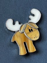 Cute Brown Stained Glass MOOSE w White Antlers Pin Brooch – 2.75 x 2 and... - £14.56 GBP