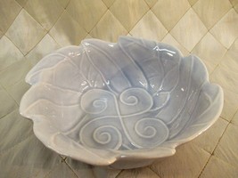 Light Blue Bowl Swirl Design Leafy Edges Made in USA American Vtg Pottery - £19.10 GBP