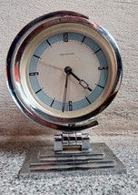 VINTAGE old art deco  chrome metal  table clock Scassany Argentina  to r... - £70.10 GBP