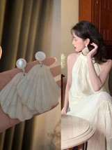 Frosted Shell Pearl Dangle Earrings for Women French Style retro Pendant New - £11.44 GBP