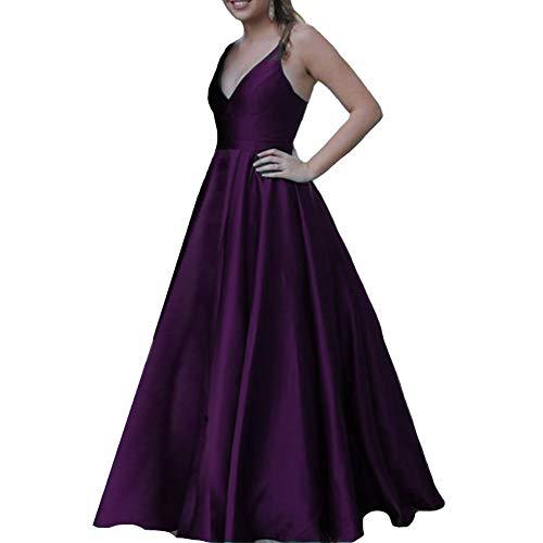 Kivary Plus Size V Neck Spaghetti Strap Long Evening Gown Prom Dress Dark Purple
