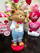 Bella Lux Valentines Teddy Bear Red Rose Bouquet Bow Tie Figurine 9.75" ... - $32.66
