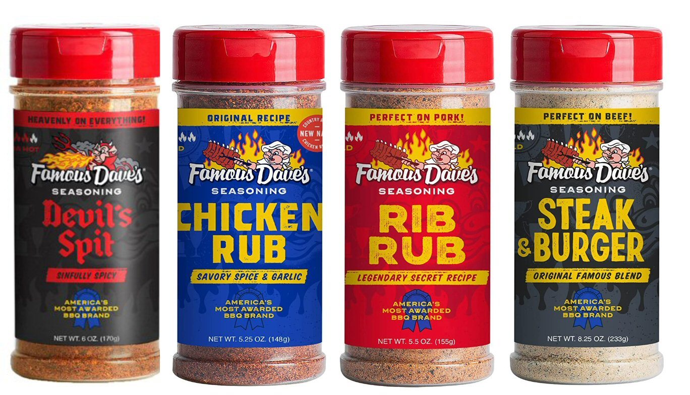 Primary image for 4 Famous Dave's Seasonings - Devils Spit,Steak & Burger, Chicken & Rib