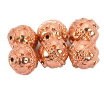 Bali Oval Barrel Copper Plated Beads 10.5mm 16 Grams 6Pcs Approx. - £5.43 GBP