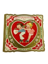 Vintage Valentines Greeting Card Embossed Roller Skates Heart Boy Girl Ephemera - £9.32 GBP
