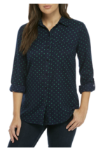 Kim Rogers Roll Tab Flannel Shirt Navy/Green Dot Women&#39;s Size Small NWT - £16.28 GBP