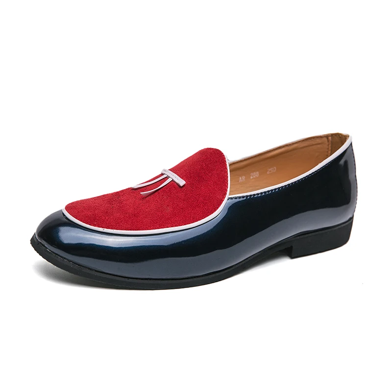 Summer walking shoes red blue suede men s flat round toe slip on men s moccasin thumb200