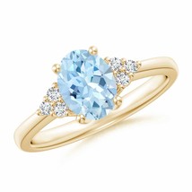 ANGARA 1.11 Ct Solitaire Oval Aquamarine and Diamond Promise Ring in 14K Gold - $1,133.10