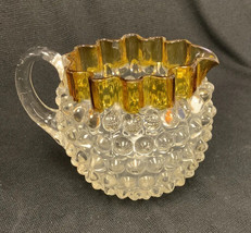 Hobnail Glass Creamer With Amber Wave Rim - $8.51
