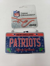 Foco NFL New England Patriots Football Metal License Plate Holiday Ornament - £7.70 GBP