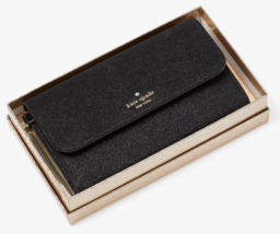 Kate Spade Glimmer Boxed Medium Flap Wristlet Black Wallet KE447 NWT $199 Retail - £45.09 GBP