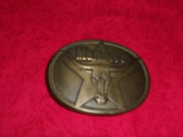 Marlboro Long Horn Solid Brass Oval Belt Buckle 1987 By Philip Morris Inc - £11.91 GBP