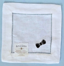 Sferra Linen Cocktail Napkin w/Bowtie Embroidery &amp; Silver Accents 6x6" S... - $29.60