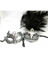 Silver Black Couples Man Woman Masquerade Mardi Gras Masks Combo Couple Set - £22.47 GBP