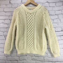 Vintage Handmade Womens Sz L Sweater Cream Colored Cable Knit Pullover  - £50.61 GBP
