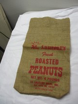 Vintage 4lbs St Laurent’s Fresh Roasted Peanuts Empty Burlap sack bag 18” - $14.84