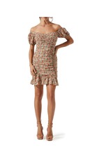 Astr Women&#39;s Orange/Teal Floral Ruched Ruffle Off Shoulder Mini Dress XL NWOT - £30.88 GBP
