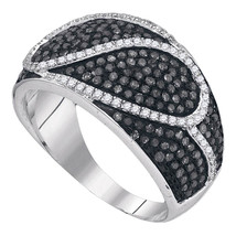 10k White Gold Womens Round Black Color Enhanced Diamond Stripe Band Ring 1-1/10 - £718.62 GBP