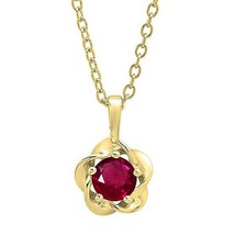 5mm Brillante Taglio Finto Rubino Fiore Ciondolo Collana 14K Placcato Oro Giallo - £58.47 GBP