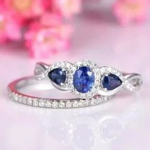 2Ct Oval Cut Lab-Created Sapphire Wedding Bridal Ring Set 14k White Gold... - £122.78 GBP