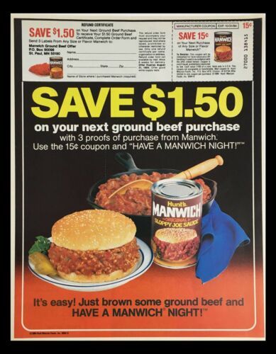 1984 Hunt&#39;s Manwich Original Sloppy Joe Sauce Circular Coupon Advertisement - $17.05