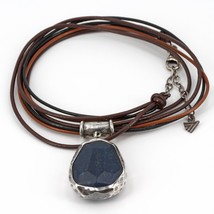 Retired Silpada Sterling Blue Jade Pendant 4-Strand Leather Cord Necklace N1783 - £31.96 GBP