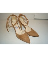 Nine West Millenio Suede Tie Wrap Pointed Toe Midi Heel Pumps Camel Tan U73 - $33.69 CAD