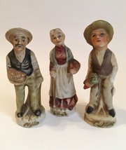 Asian Statue Figurine Men Woman Painted Vintage Oriental Porcelain Pottery Set 3 - £59.01 GBP