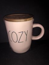 Rae Dunn PINK COZY Mug w/ Wood Coaster Topper Artisan Collection Fall Sn... - $16.06