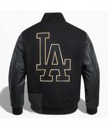 Los Angeles Dodgers Black Gold Varsity Jacket  Embroidered Leather Sleev... - $280.00