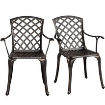 All Weather Outdoor Dining Chairs Set Of 2, Aluminum Arm Chairs For Gard... - £154.58 GBP