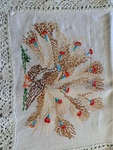 Vintage Hand Embroidered Peacock Table Runner 12”x34” - £11.75 GBP